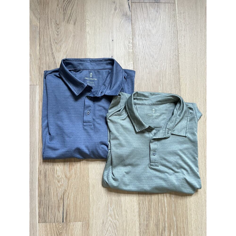 Lot of 2! Free Country Men's Tech Jacquard Polo Shirt Casual XXL Golf Tennis